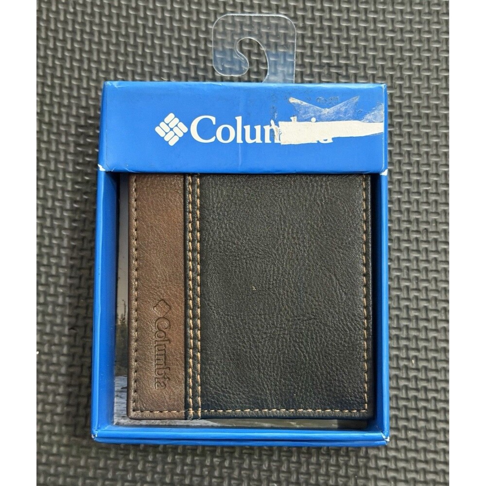 COLUMBIA 220050 Men Genuine Coated Leather BILLFOLD Wallet NS BLACK/BROWN NWT